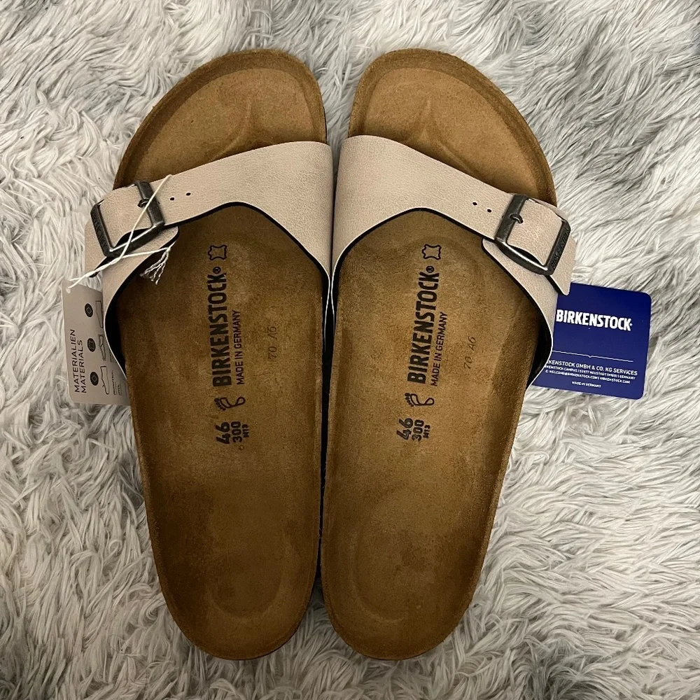 New Birkenstock Men Madrid Birko-Flor Sandals Pull Up Stone - Picture 1 of 7